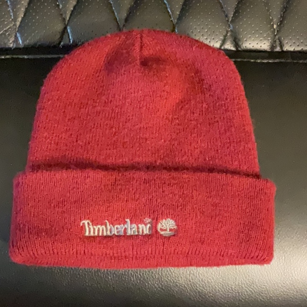 Men’s burgundy Timberland knit beanie hat OSFA